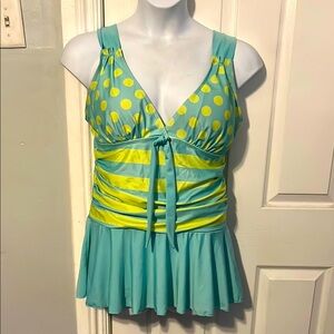 Aqua and Yellow Polka Dot 2 Piece Swimsuit